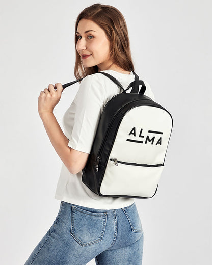 ALMA B/W Classic Faux Leather Backpack